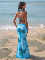 Sexy Blue Tie Dye Gradient Bikini Set Women Metal Circle Ornament Push Up Long Skirt Swimsuit Beach Bathing Suit Swimwear 2026