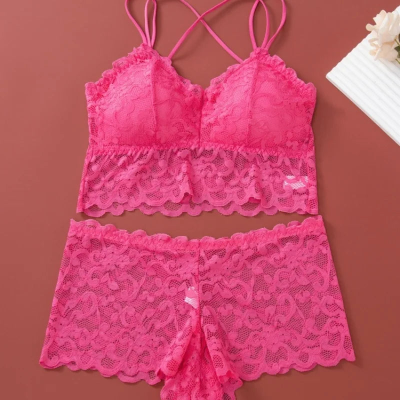 Women Lace Bra Set Bralette Low Rise Panties Nonwire Padded Bra Solid Color Underwear Set Female Sexy Lingerie Comfort Intimates