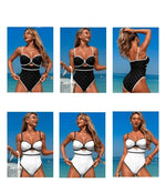 Sexy White Dot Print Print One Piece Swimsuit 2025 Women Hollow Hole Out Front Bow Push Up Beach Bathing Suit Holiday Swimwear