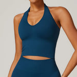 Seamless High Stretch Sports Bra Women Halter Yoga Bra Padded Backless Sports Bras Gym Crop Top Push Up Workout Yoga Tops Woman