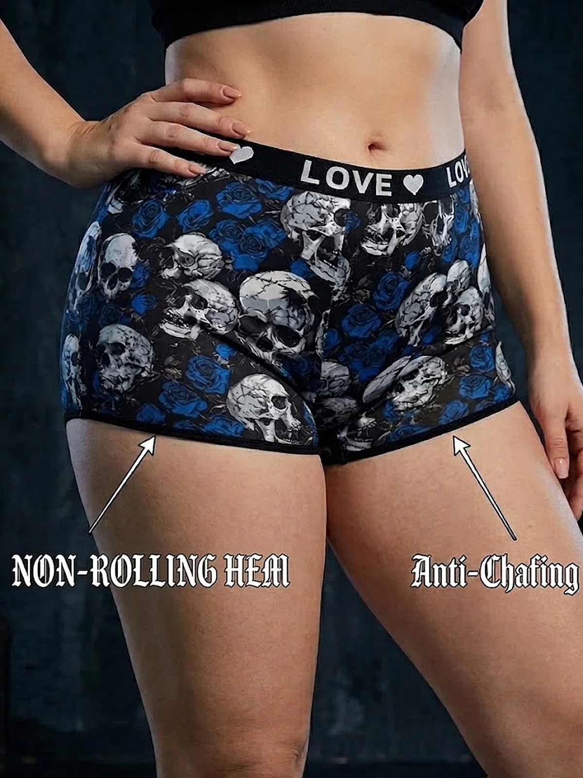 1XL-4XL Women Seamless Panties High-waisted Boyshorts Gothic Skull Soft Breathable Stretch Underwear for Women