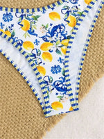 Sexy Blue Fruit Print Bikini Set 2026 Women Halter Push Up Bra High Waist Swimsuit Beach Bathing Suit Holiday Swimwear Biquini