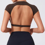 Hearuisavy Summer Sports Shirts Workout Tops Fitness Activewear Quick-Dry Yoga Clothes Sport Crop Tops Backless Gym Top Women