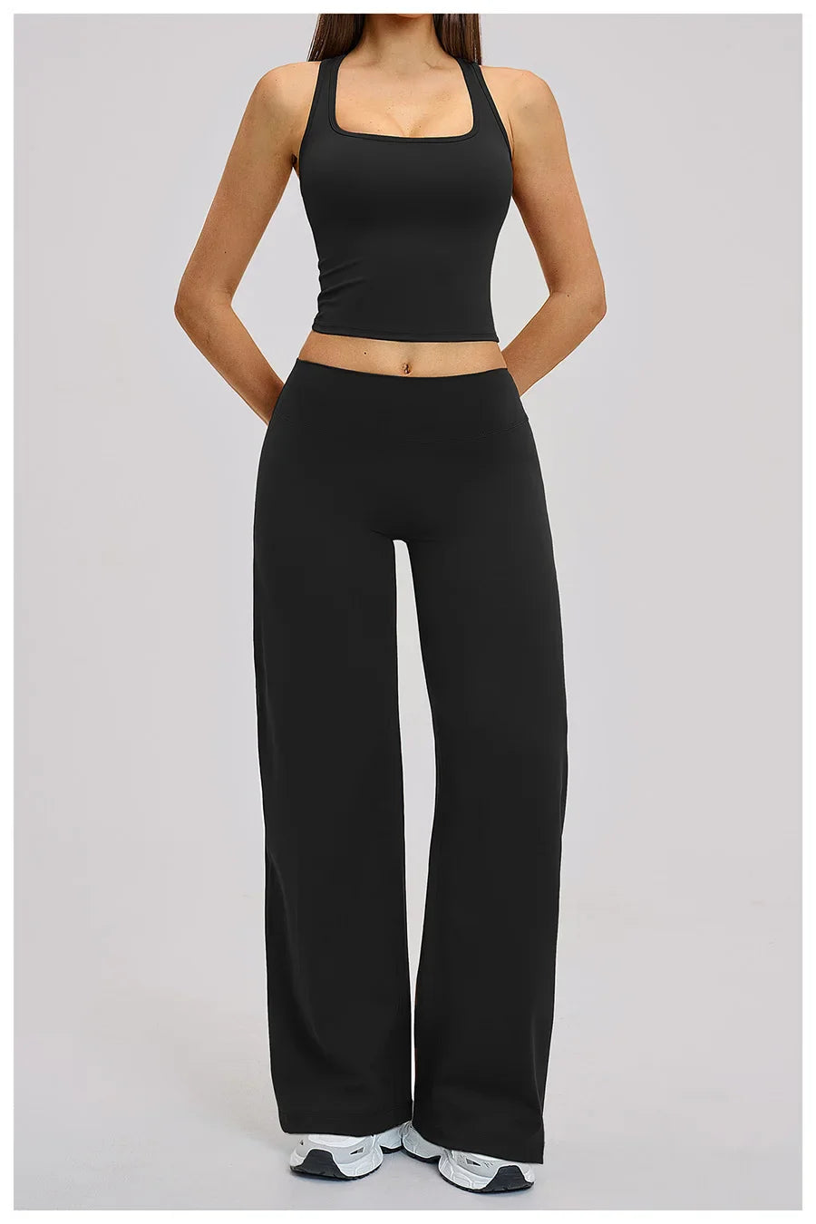 2 Piece Yoga Clothes Women Tracksuit Athletic Wear Pilates Fitness Suit Gym Workout Sets Push Up Sports Vest Wide Leg Pant Suit