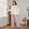 Women's 2 Pieces Valentine's Day Lounge Set Long Sleeve O Neck Heart Embroidery Jacquard Tops Pants Winter Fuzzy Sleepwear test