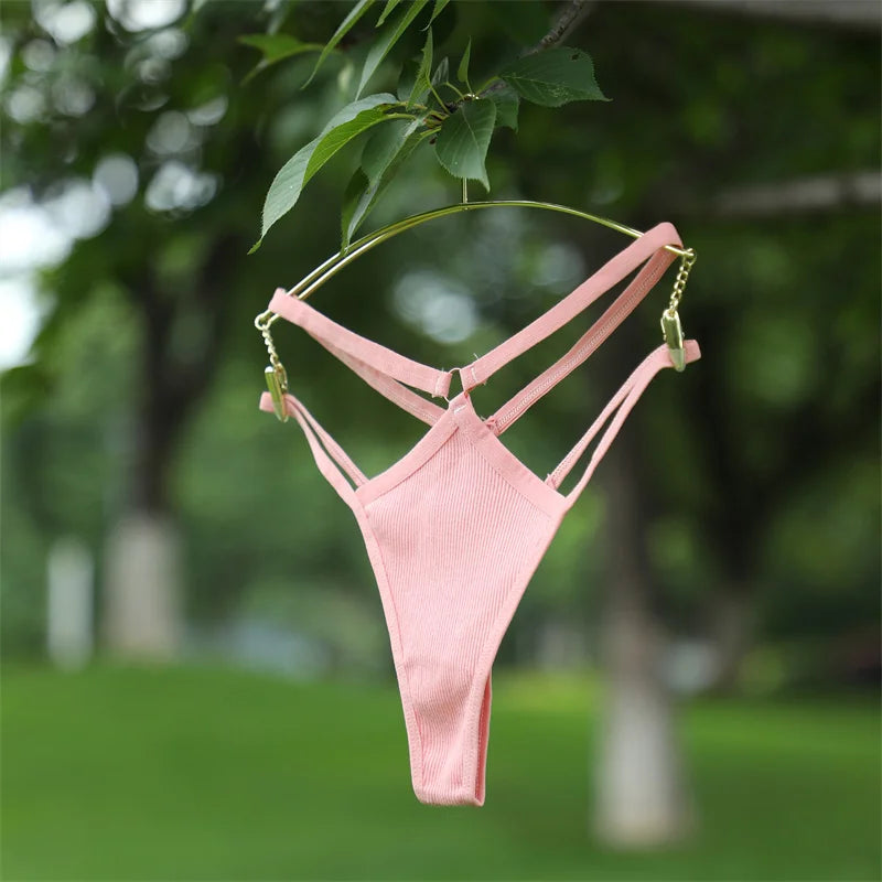 5PCS Women Sexy Cotton Panties Two Belts Hollow Out G-String Thongs Breathable Underwear for Female Solid Color Lingerie S-XL