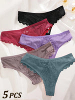 5PCs/Set Sexy Lace Thongs for Women Solid G-String Panties Floral Perspective Underwear Female Soft Breathable Women Lingerie