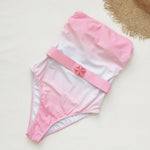 Vintage Pink Tie Dye Gradient Swimwear Women 2026 Bandeau Starfish Ornament Belt Tummy Control One Piece Swimsuit Monokini