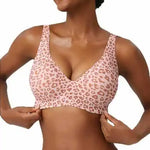 Women's Wire-Free Seamless Leopard Print Bra Soft Support Full Cup Thin Mold Bra Beautiful and Breathable Supportive Plus Up Bra
