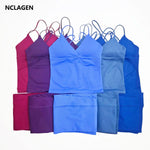 NCLAGEN Vision Twist Front Longline Top And Vision Flares 2 Piece Fitness Set Women Sportwear Gym Clothes Workout Running Suit