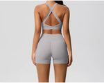 2PCS Yoga Set Women Gym Sports Suits Fitness Bra Crop Top Workout Clothes Female Athletic Wear Push Up Shorts Sportswear