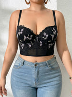 Women's Floral Embroidery Lace Push Up Bra With Underwire Longline Shaping Side Support Minimizer Comfortable Bra