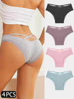 4PCS Cotton Seamless Panties Hollow Sexy Design Unique Low Waist Women Panties Breathable Girls Underwear Soft Lingerie S-XL