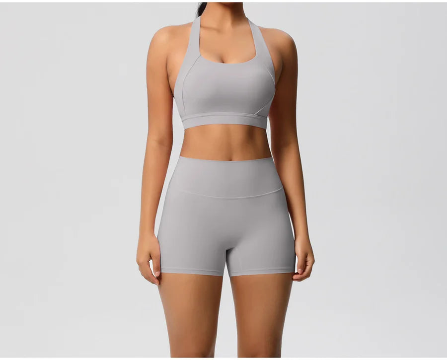2PCS Yoga Set Women Gym Sports Suits Fitness Bra Crop Top Workout Clothes Female Athletic Wear Push Up Shorts Sportswear