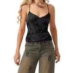 Fashion Chiffon Sleeveless Backless Tops Sexy Deep V-neck Beading Sequin Flower Summer Back Bandage Vest Women Camisole