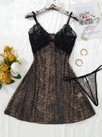 Lace-Trimmed Leopard Print Sleepwear Set Elegant Beauty Gift for Wife Sexy Nightgown And Underwear Combo