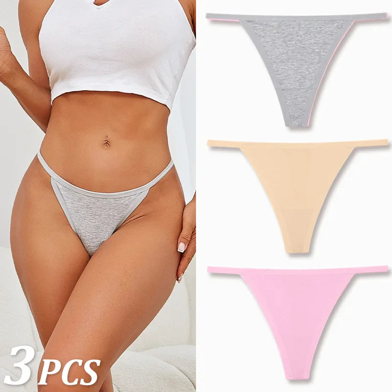 3PCS Seamless Cotton Thong Women Thin Strap Low Waist High Flexibility Panties Sexy Underwear Ladies Briefs T-back Soft Women