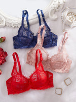 Hot Babe 3-Piece Women's Sexy Bras Hollow-Out Lace Patchwork Bow Unlined Bra Women