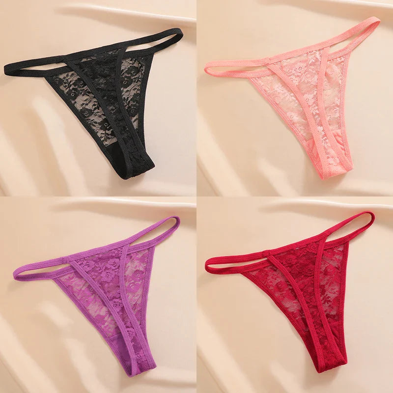 4PCS/Set Women's Underwear Lace Panties Floral Lingerie Woman Panties Sexy Thong G-String Female Pantys Perspective Intimates Ne