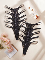 10Pcs/Set Sexy Lace Women Panties Low Waist G‑String Thong Adjustable Waistband Lingerie Underwear