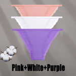 3PCS Women‘s Cotton Lace Panties Low Waist Briefs Comfortable Underwear Ladies Solid Color Underpants Girls Breathable Panty New