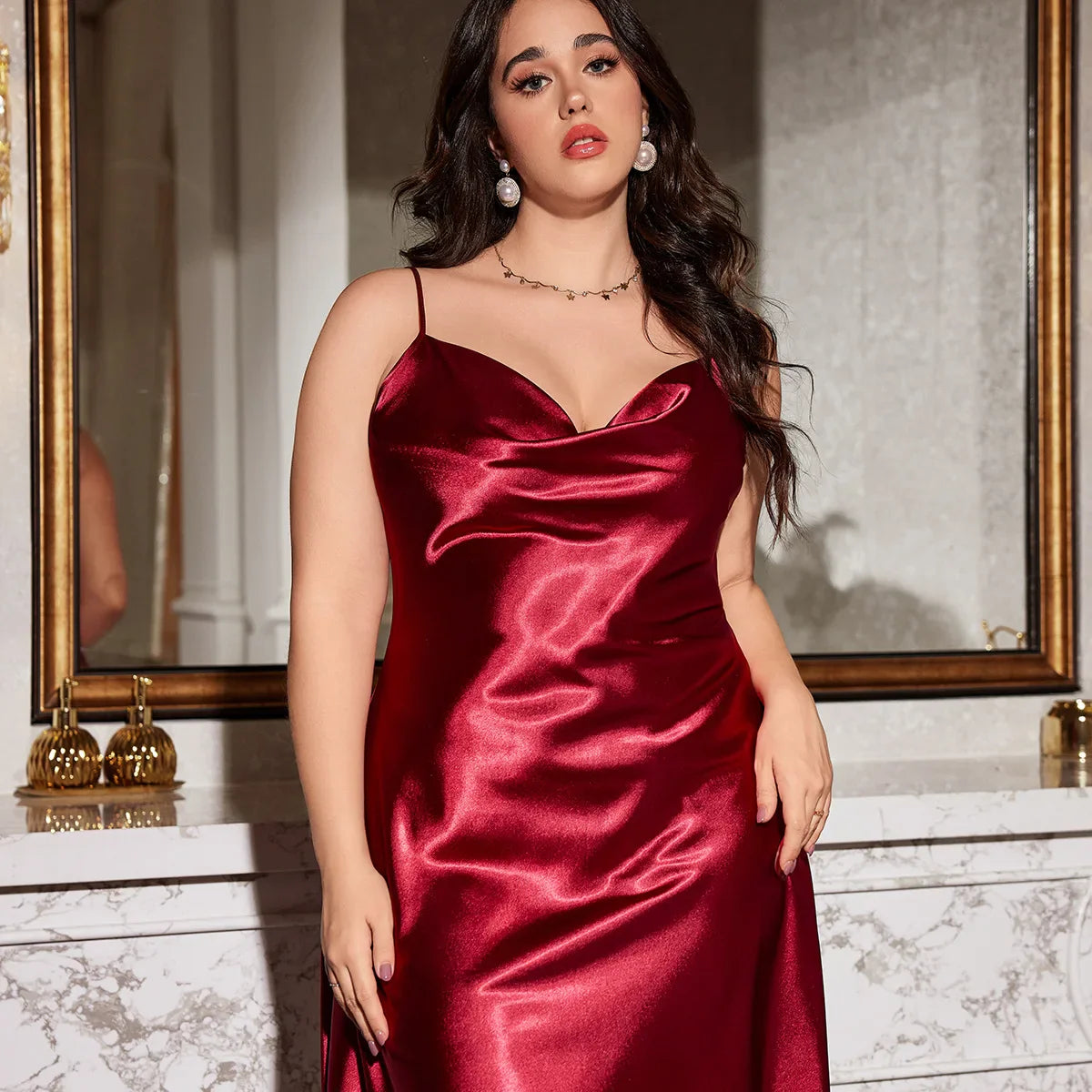 Plus Size Ice Silk Suspender Skirt Spring and Summer Sexy Printed Simple Pajamas Women's Home Wear Pajamas Nightgown Sleepwear