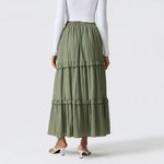 Elegant Women Long Tiered Skirt Summer Autumn Casual Ruffled Shirred Frill Trim Elastic Waist Drawstring A-Line Skirt Streetwear