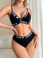 1 to 3-Piece Set Cotton Women's Underwear Set Rib Letter Print Removable Inner Wireless Push up Bra Soft Sexy Women's Underwear