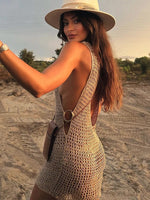 2026 Summer Sexy One Neck Cut Out Circle Decoration Corset Slim Beach Mini Dress Women Seaside Beachwear Swimwear Cover Up A2796
