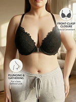 Women B C D E Cup Lace Backless Push Up Bra Underwire Side Shaping Underwear Sexy Floral Lace Bralette Adjustable Strap Lingerie