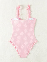 Light Pink One Piece Swimsuit for Women High Waist Hollow Out Ruffle Suspender Backless Monokini Bikini Beach Swimwear 2024 New