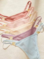 5Pcs/Set Sexy Women Panties Solid Ribbed G‑String Thong Metal Ring Soft Female Sexy Lingerie Underwear