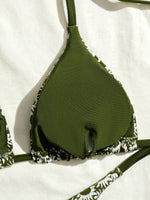 Sexy Green Sunflower Print Mini Bikini 2026 Women Halter Push Up Bra Tie Side Bandage Thong Swimsuit Beach Bathing Suit Swimwear