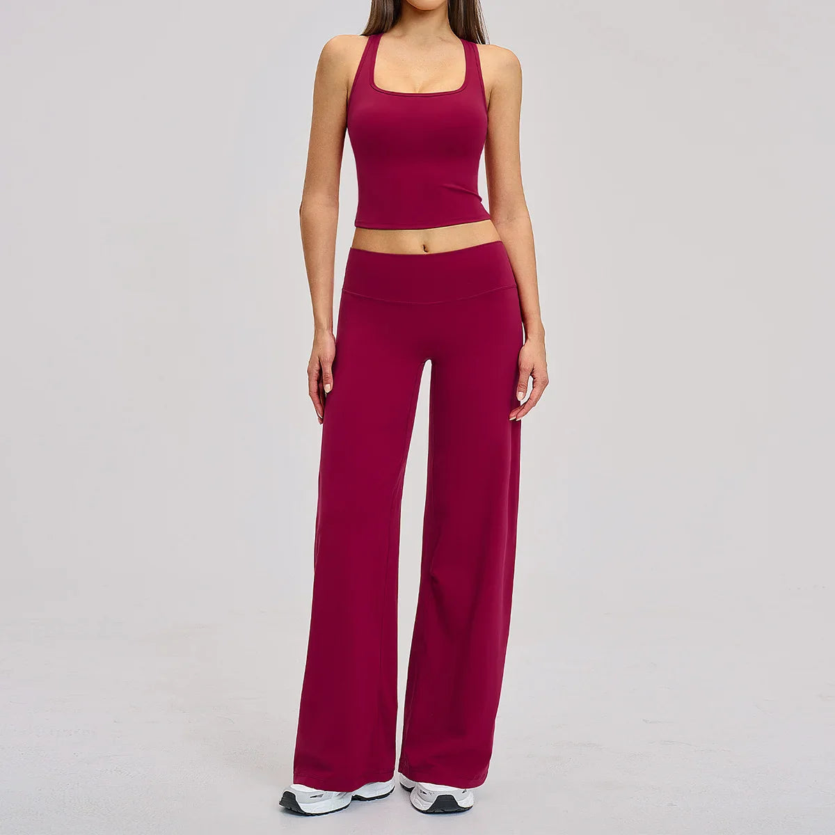 2 Piece Yoga Clothes Women Tracksuit Athletic Wear Pilates Fitness Suit Gym Workout Sets Push Up Sports Vest Wide Leg Pant Suit