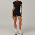 New Yoga Set Two Piece Women Short Sleeve Top with High Waist Leggings Seamless Workout Clothes Patchwork Sport Fitness Gym Sets
