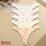 5Pcs Women Ultra-thin Seamless G-string Seamless Print Thongs Sexy Panties Ladies Soft Cute Thongs Female S-XL T-Back Panties