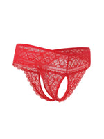 1pcs Women's Sexy Red Lace Open Crotch Thong Panties Floral Lace See Through Low Rise Intimate Lingerie for Ladies Nightwear
