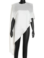 Trendix White Asymmetrical Cover Up For Women Fashion Ruffle Hem Loose Short Sleeve Shirts Casual Elegant Commuting Pullover Top