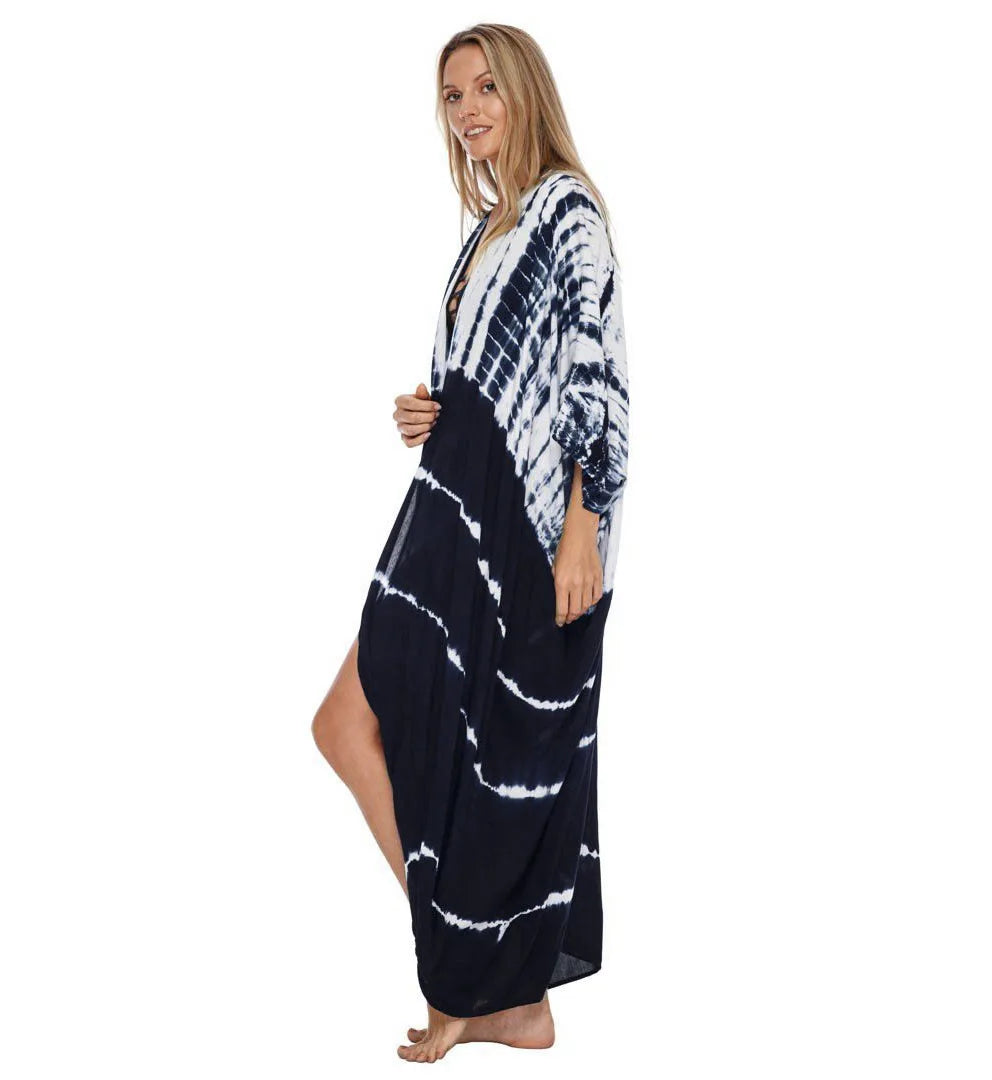 Beach Cover Ups for Swimwear Women Black Tie Dye Kimono Swimsuit Cape Summer Dress 2022 Beachwear Outfits Sales