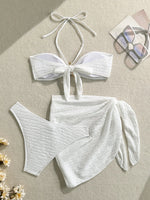 Sexy Metal Starfish Bikinis Set Women Brown Bandeau Push Up Mesh Skirt 3 Piece Swimsuit 2025 Beach Bathing Suit Holiday Swimwear