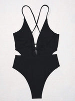 One Piece Swimsuit Women's Monokini Deep V Neck Hollow Out Backless Swimwear 2025 Criss Cross Bathing Suit High Waist Bikini