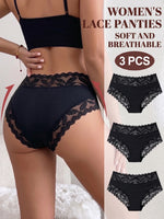 3PCS/Set Women's Sexy Lace Panties High Waist Hollow Out Briefs Breathable Underwear Female Elastic Soft Lingerie XS-XXL