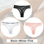 3Pcs/set Lace Thongs Women Floral G-string Underwear Trendy Letter T-Back Underpants Sexy Low Waist Bikini Panties Ladies Panty