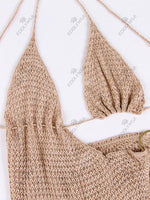 Sexy Slim Low-cut Tie Knit Halter Cut Out Circle Decoration High Slit Beach Maxi Dress 2026 Women Summer Swimsuit Cover Up K88