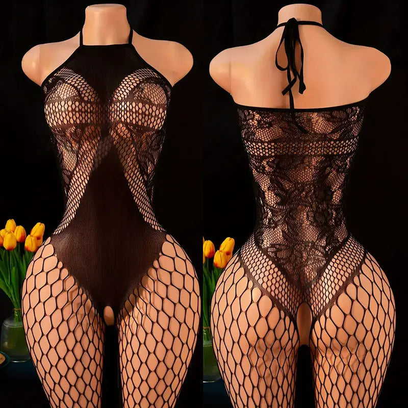 Crotchless Teddy Sexy Underwear Women Hollow Lingerie Transparent SM Bondage Rope Erotic Bodysuits Adult Fishnet Bodystockings