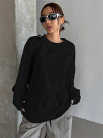 Women Basic Long Sleeve Loose O-neck T-shirt Autumn Winter Solid Color Tee Top Streetwear