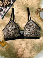 Hot 3/4 Cup Sexy Deep V leopard Wireless bra Fashion front closure Push up bra Comfortable unlined sexy lingerie