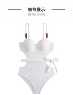 2026 Solid Color Wavy Fabric Bikini Set Cover Up Swimsuit For Women Push Up Ruffle One Pieces Swimwear Beach Bathing Suits
