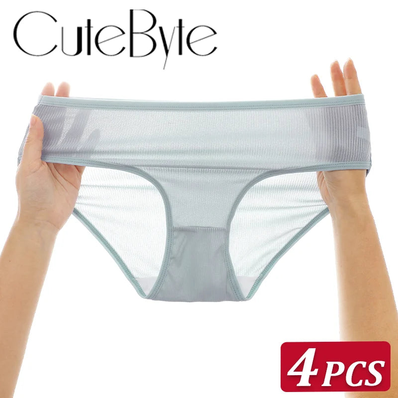 4Pcs/Set Women Lace Mesh Briefs Sexy Comfortable Stretchy Semi Sheer French-Cut Panties Women's Underwear Breathable Lingerie