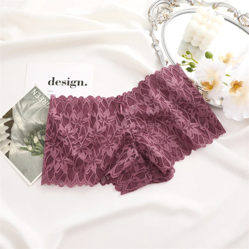 3Pcs Women Lace Boyshort Panties Low-Rise Sexy Underwear Trendy Floral Underpants Female Sexy Boyshort Panties Ladies Lingerie